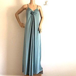 Elegant Teal Silky, Sexy, Maxi Slip Dress